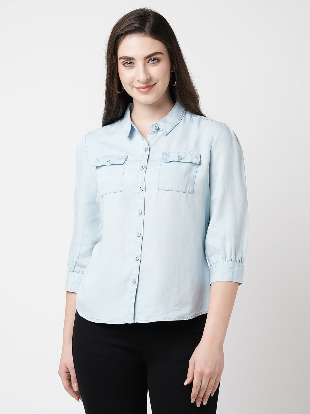 Women Light Blue Denim Shirt