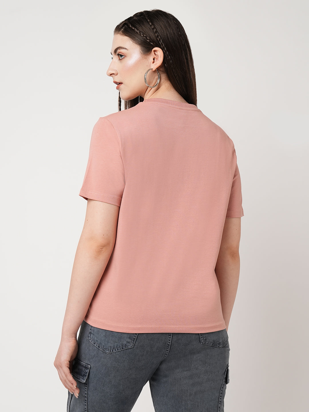 Women Blush Pink Printed Slim T-Shirt
