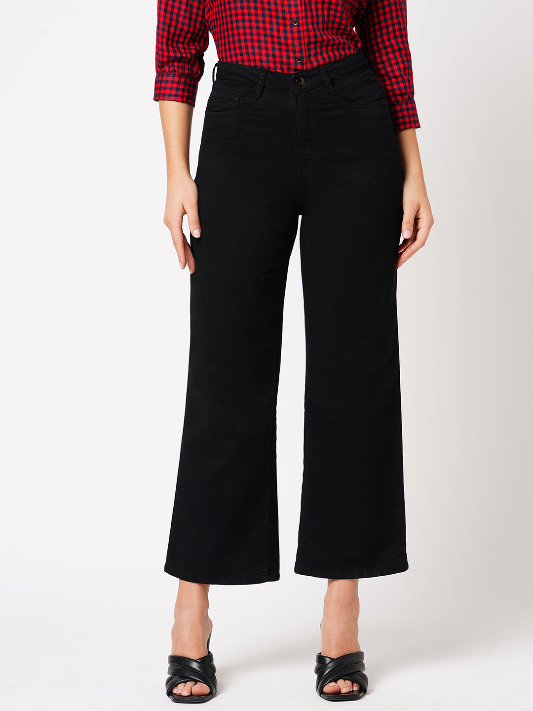 Women Black High-Rise Wide Leg Jeans