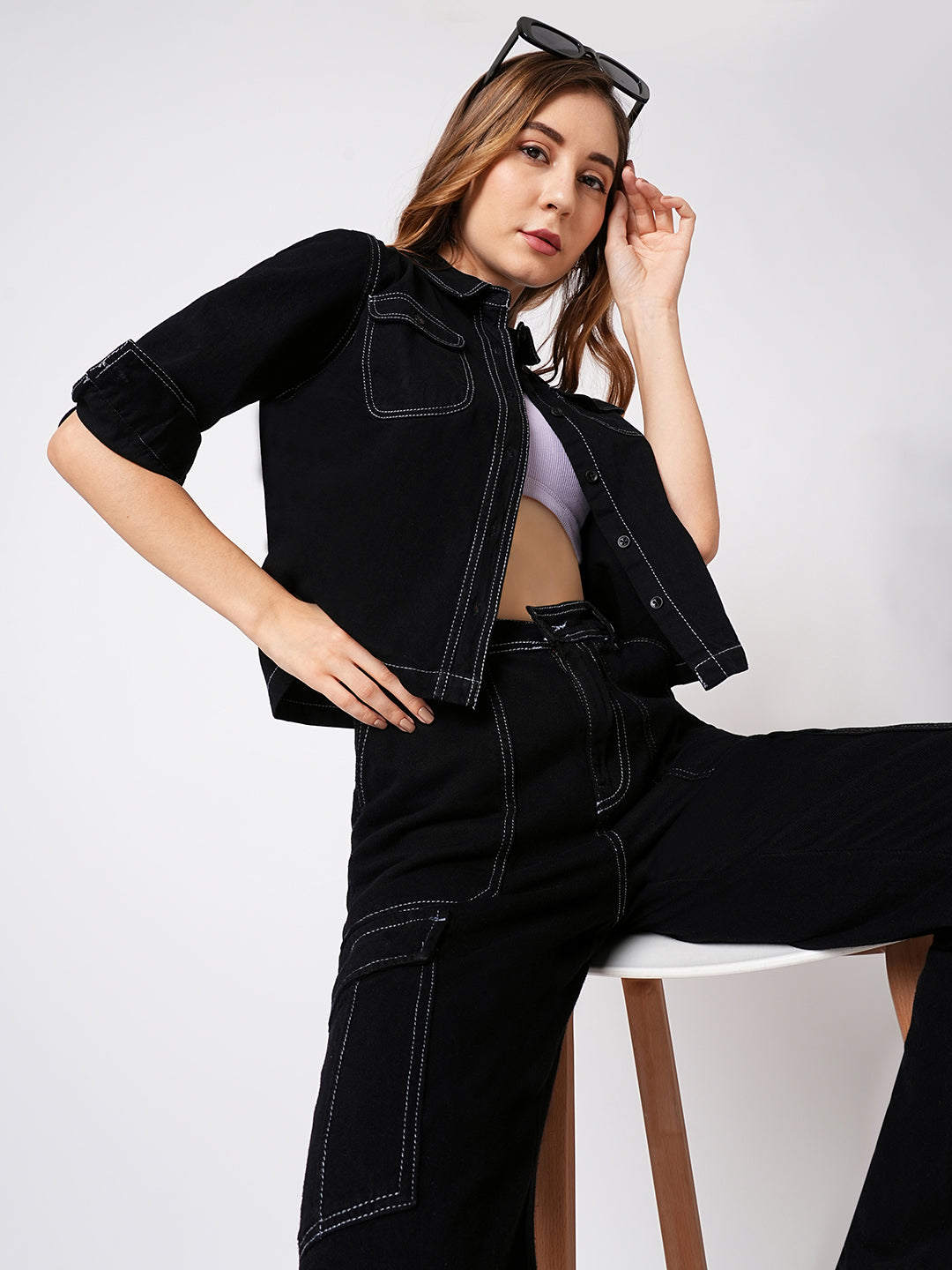 Women Black Denim Shirt