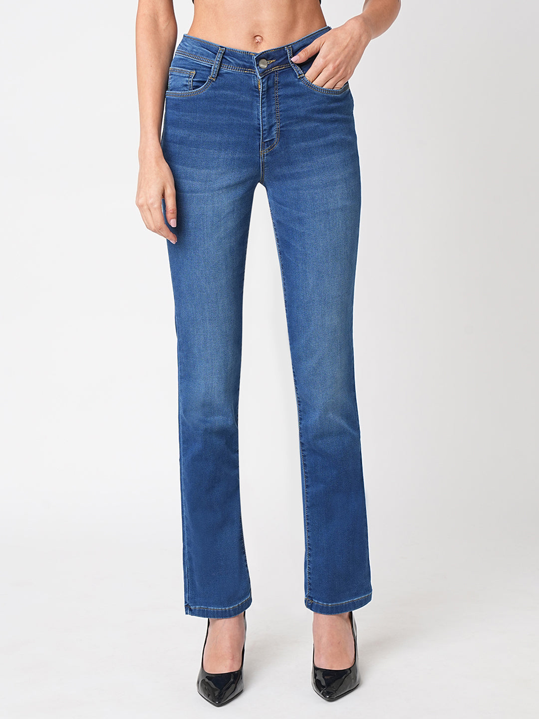 Women Blue High-Rise Slim Straight Fit Jeans