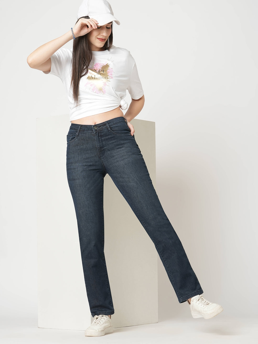 Women Blue High-Rise Slim Straight Fit Jeans