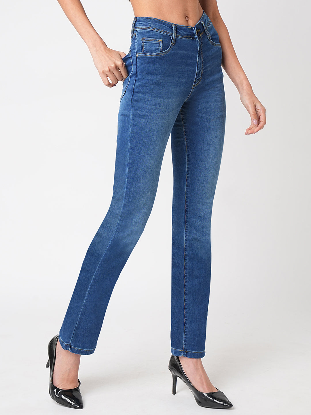 Women Blue High-Rise Slim Straight Fit Jeans