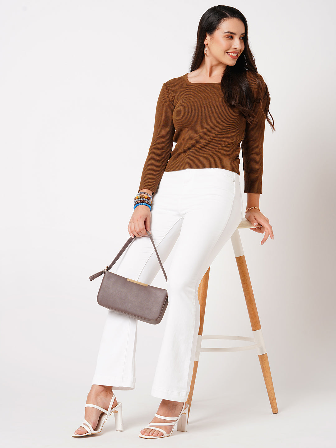 Women White High-Rise Mini Flare Jeans