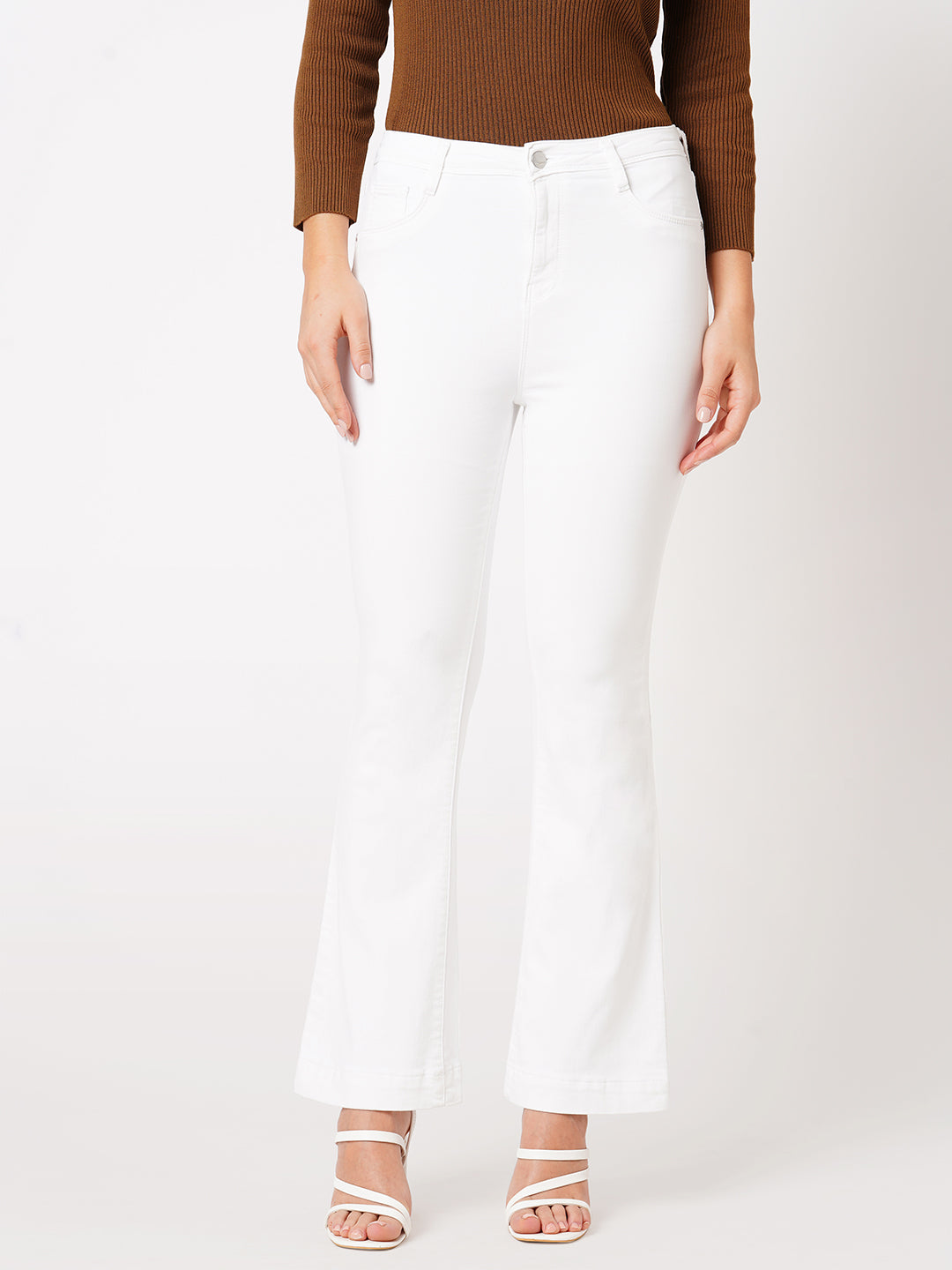 Women White High-Rise Mini Flare Jeans