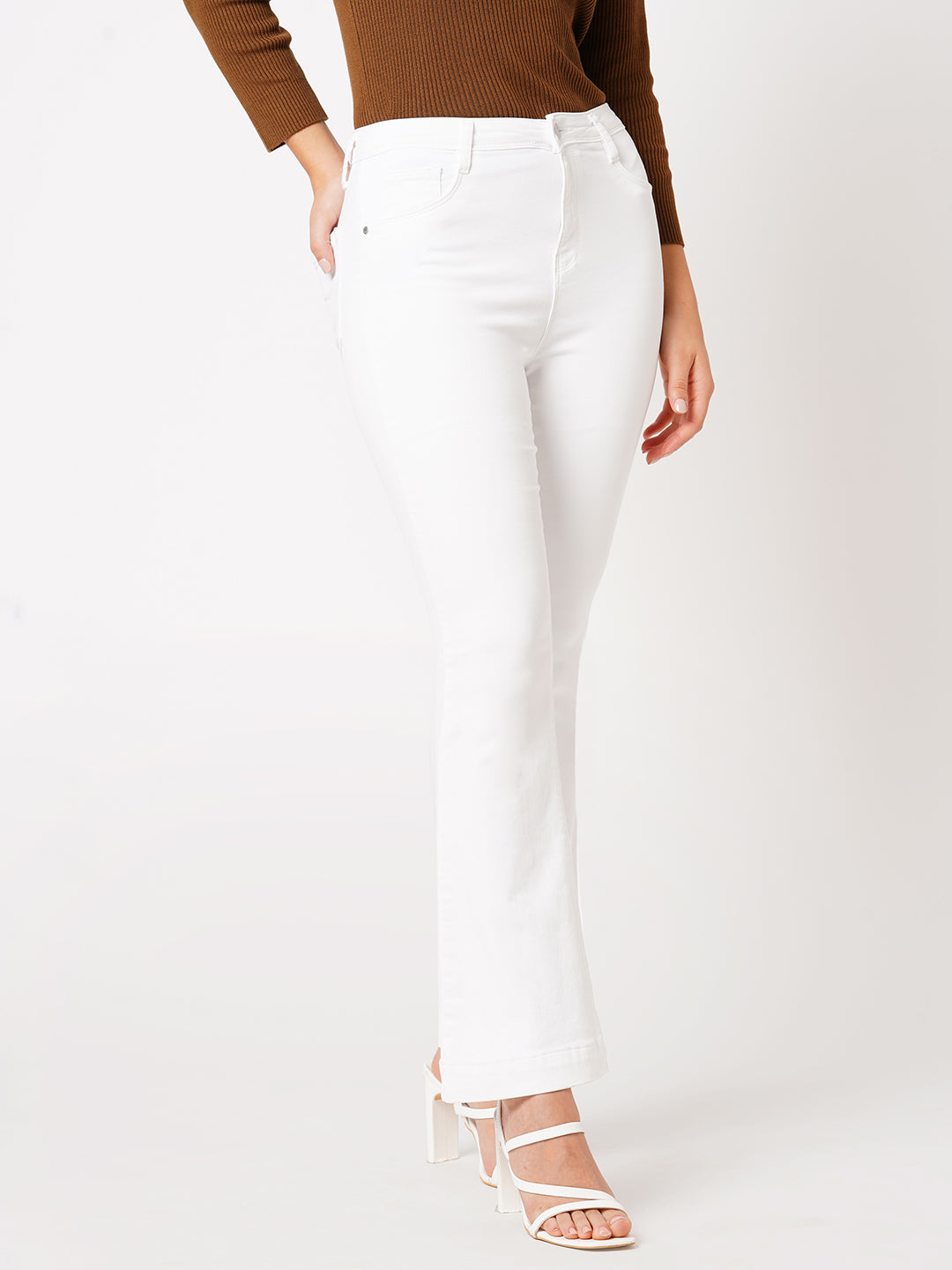 Women White High-Rise Mini Flare Jeans