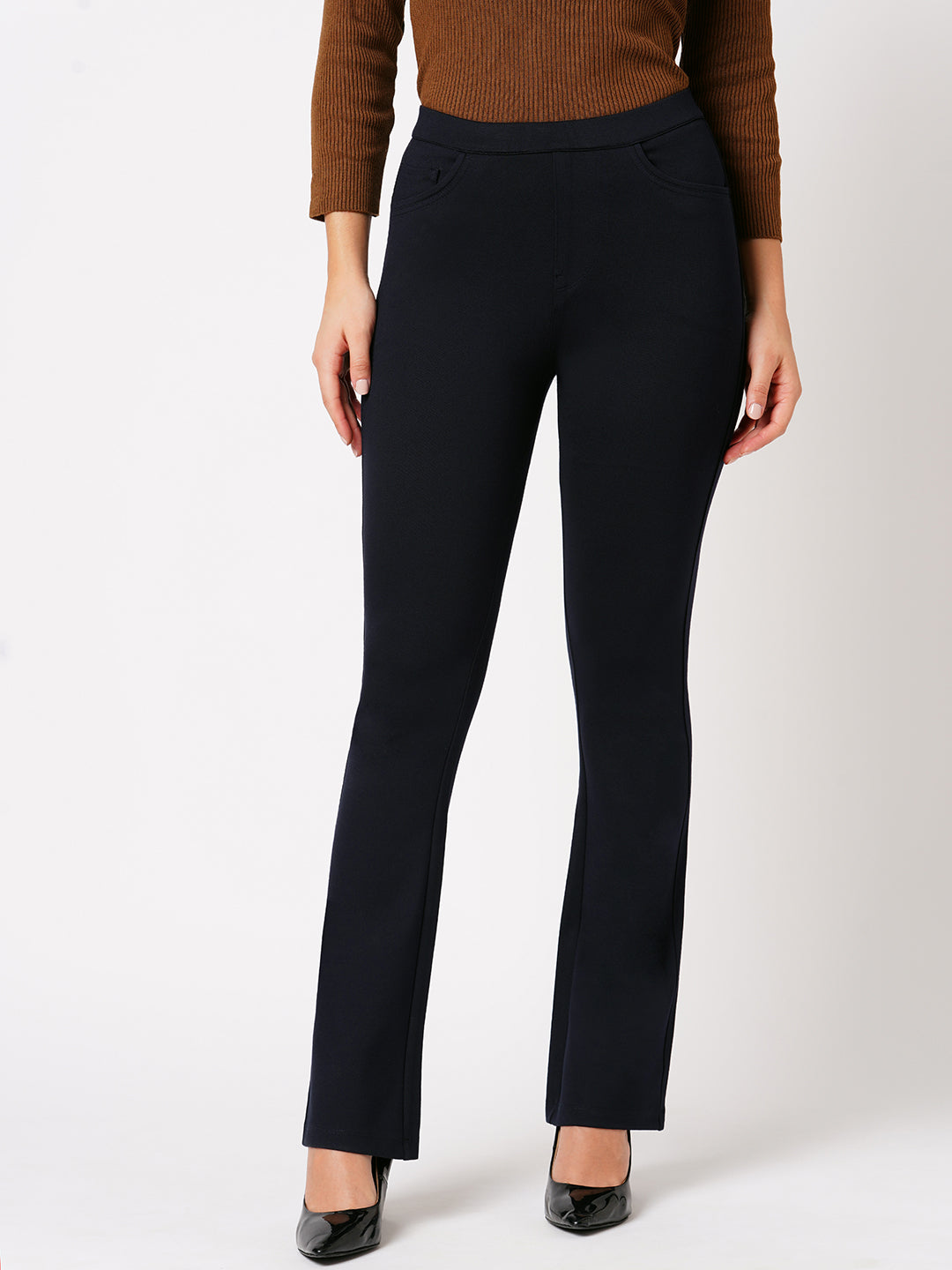 Women Navy Mini Flare Treggings
