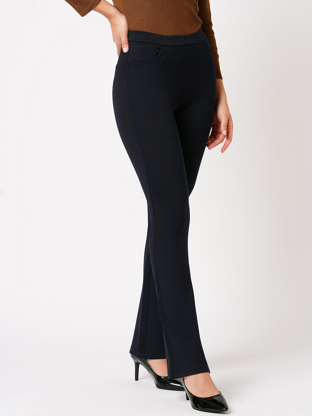 Women Navy Mini Flare Treggings