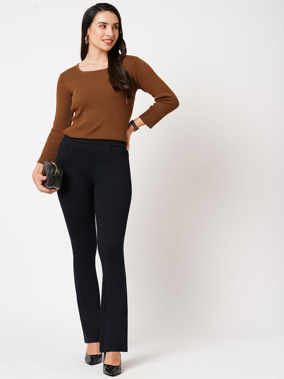 Women Navy Mini Flare Treggings