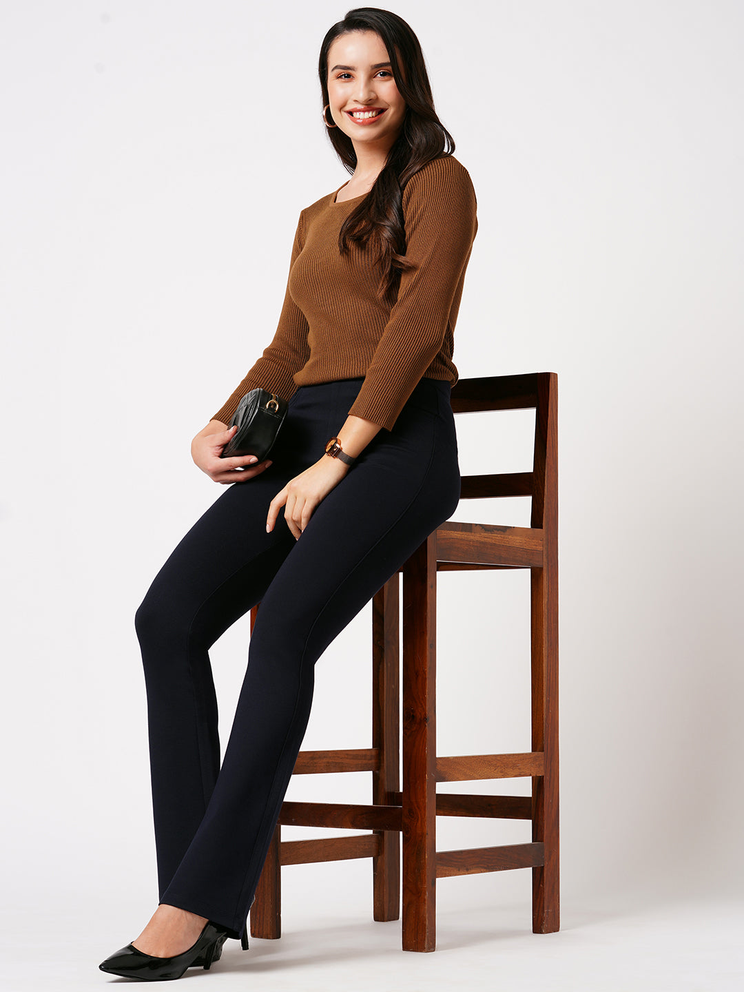 Women Navy Mini Flare Treggings