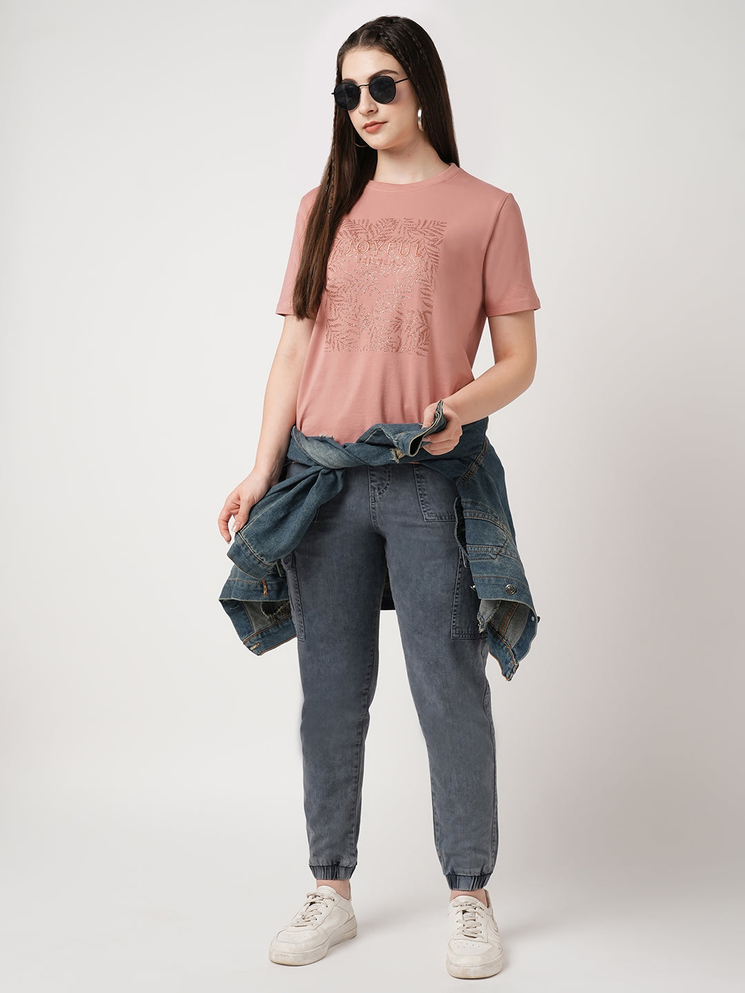 Women Blush Pink Printed Slim T-Shirt