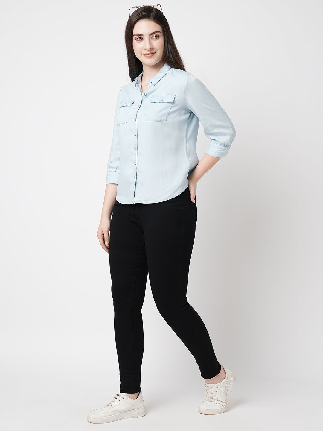Women Light Blue Denim Shirt