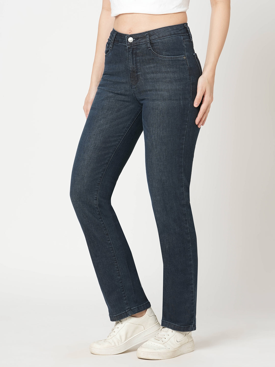 Women Blue High-Rise Slim Straight Fit Jeans