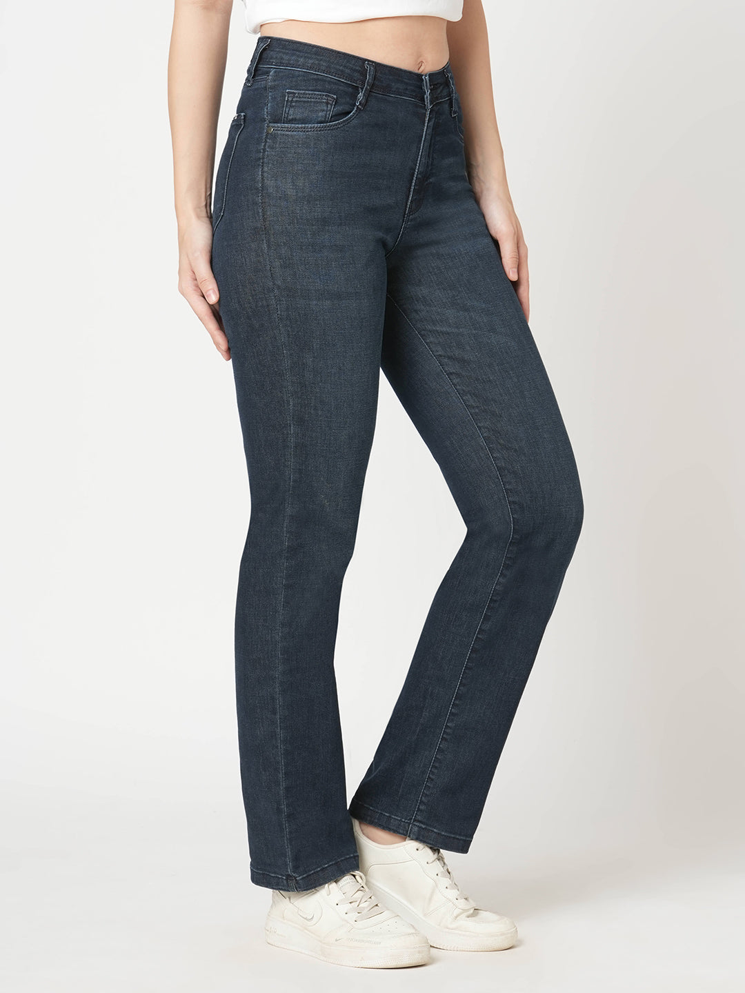 Women Blue High-Rise Slim Straight Fit Jeans