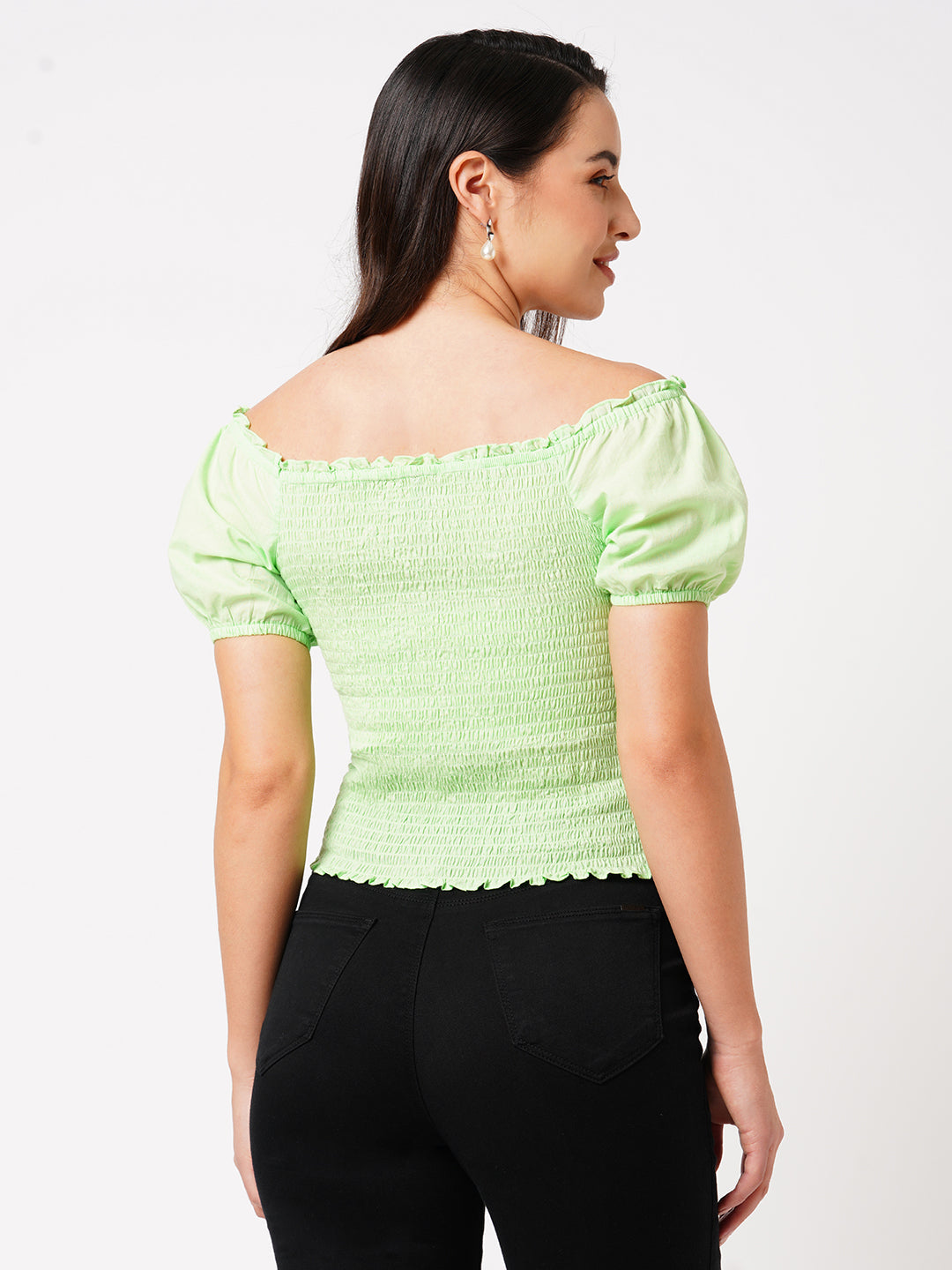 Women Leafy Solid Short Sleeves Tops