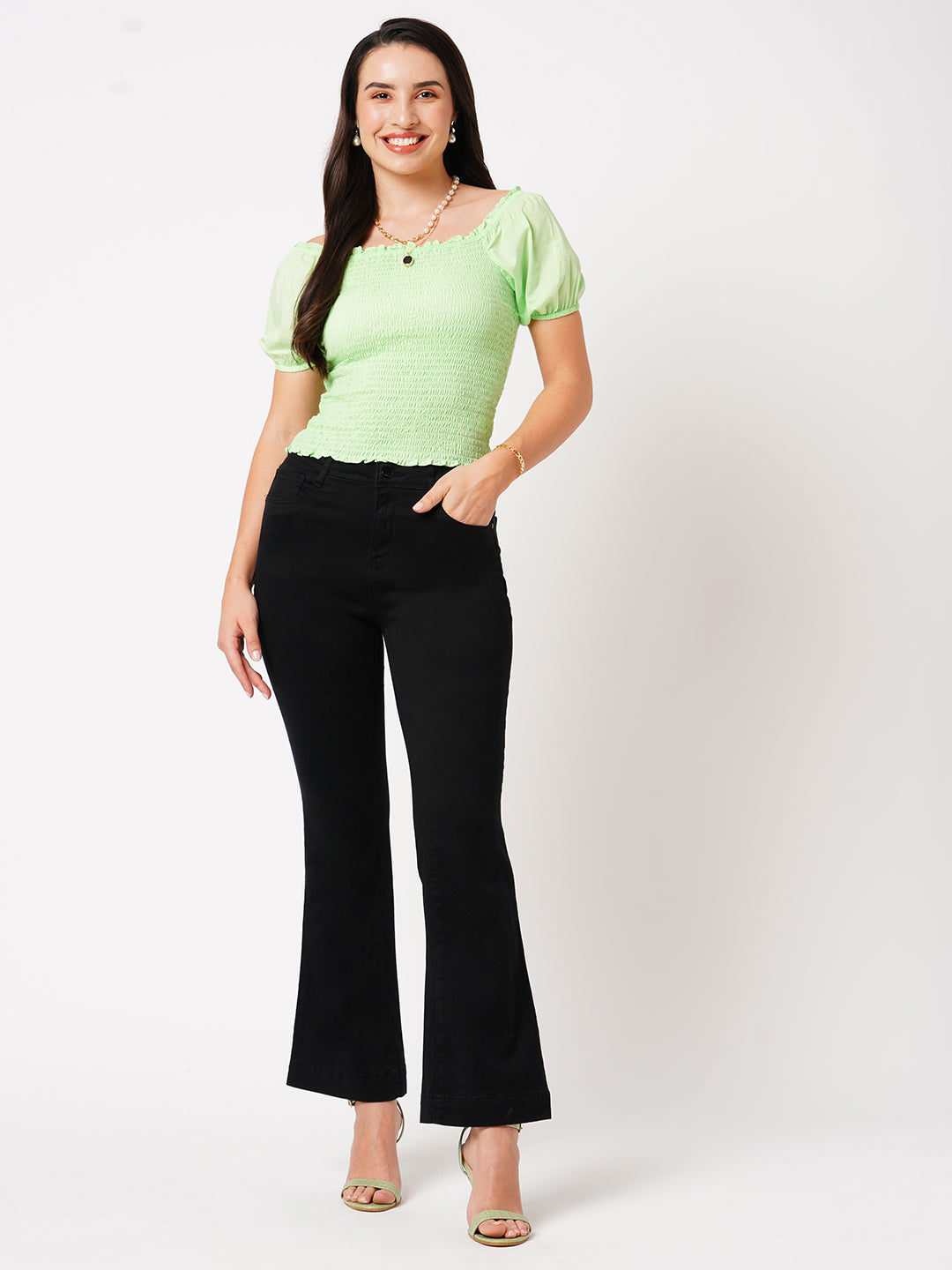 Women Leafy Solid Short Sleeves Tops