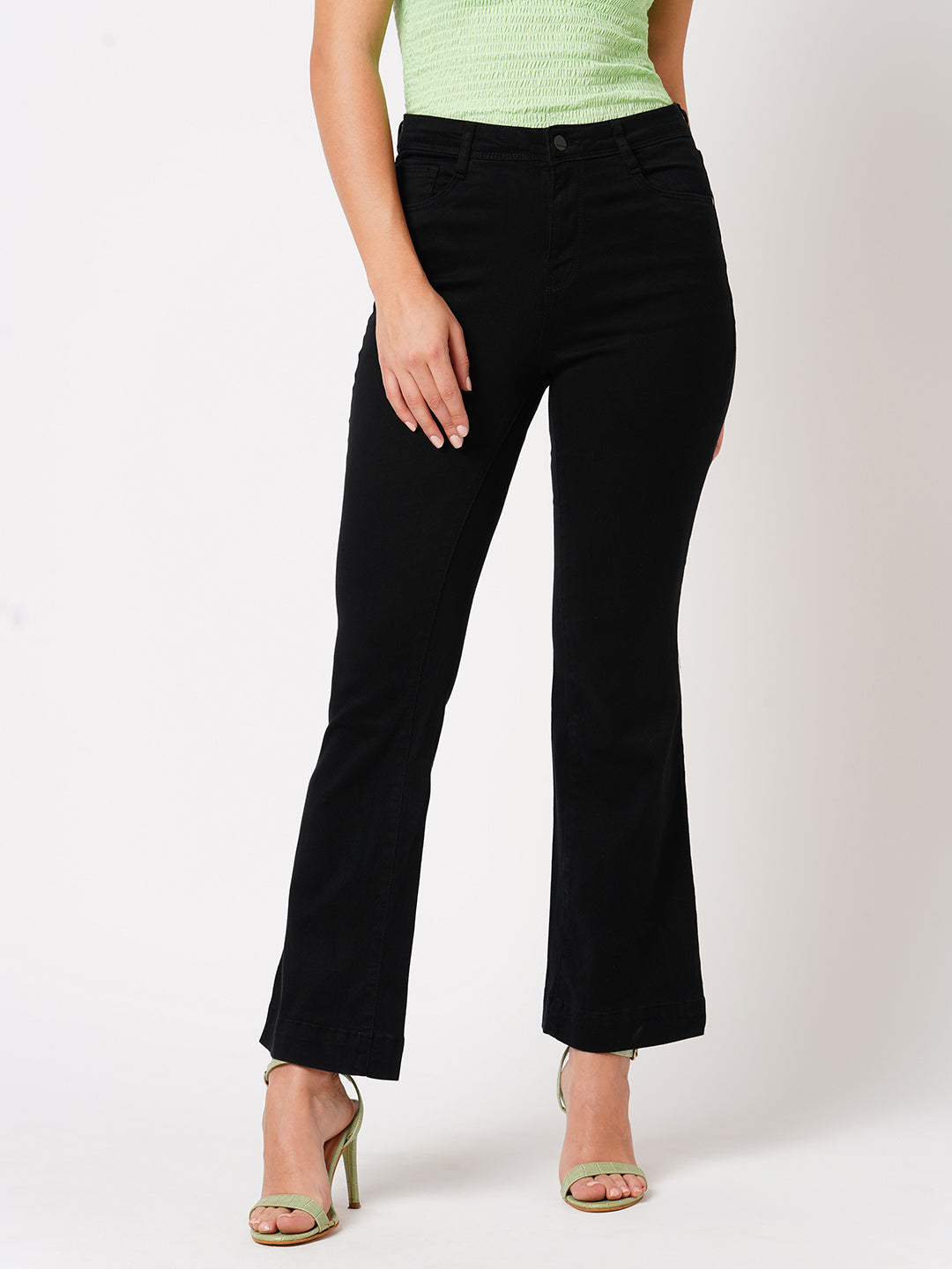 Women Black High-Rise Mini Flare Jeans