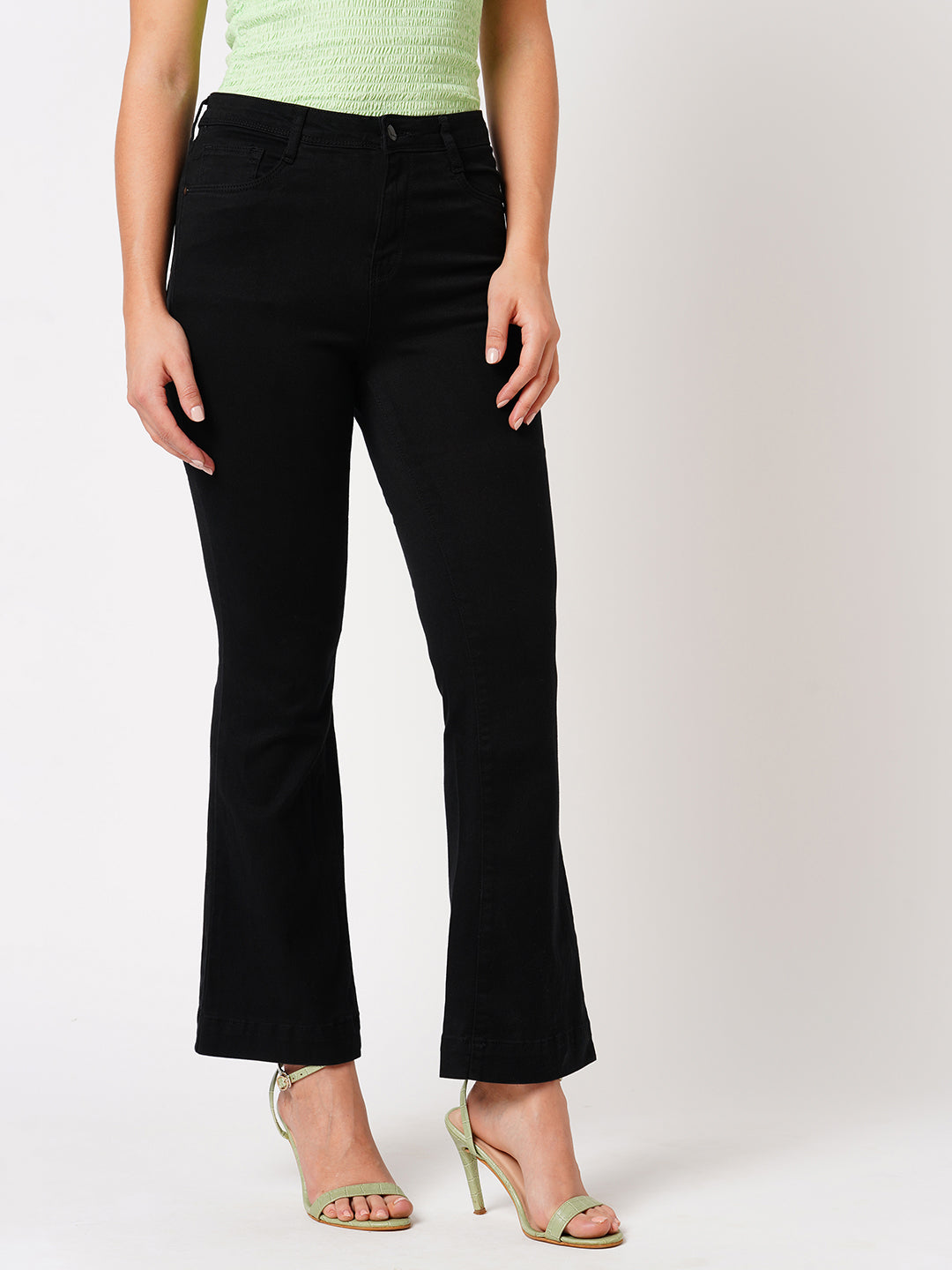 Women Black High-Rise Mini Flare Jeans