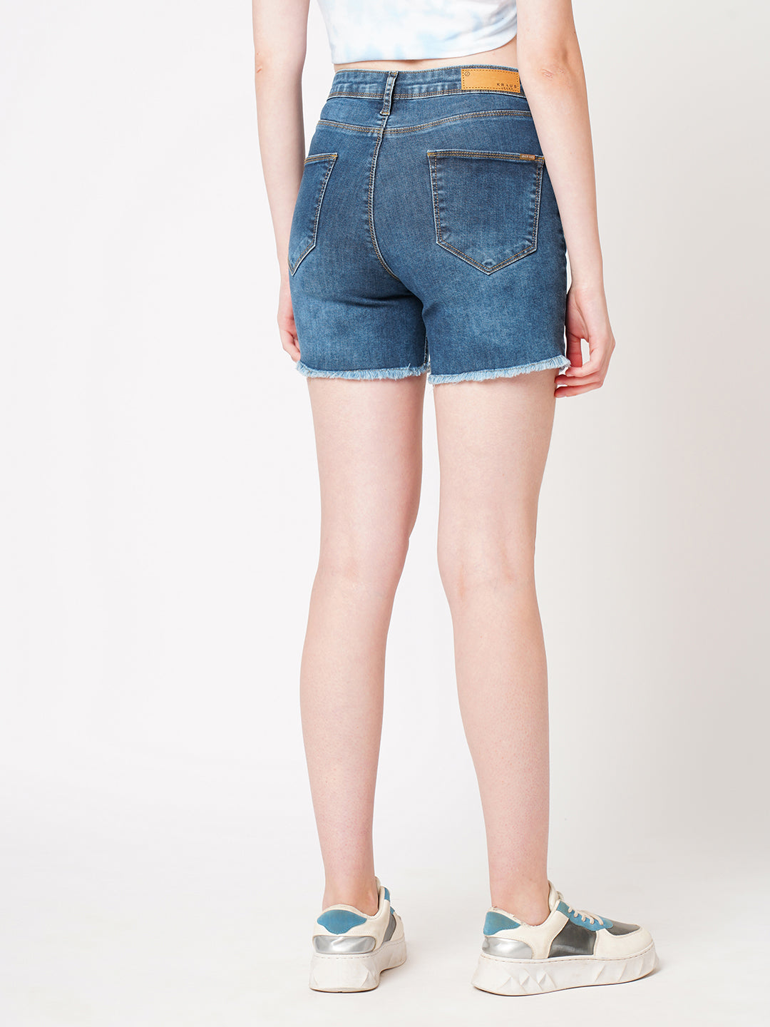 Women Blue High-Rise Slim Shorts