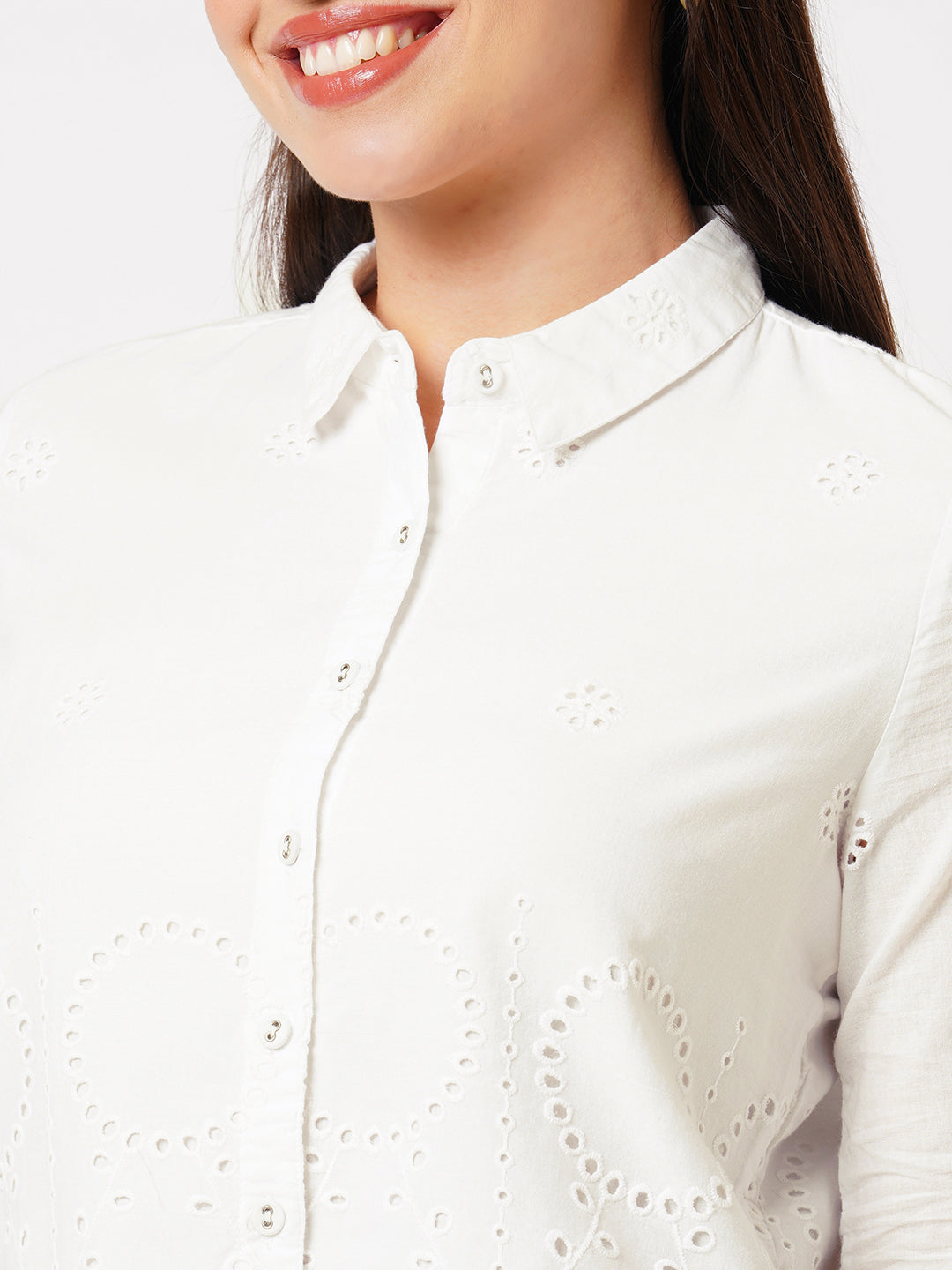 Women Solid Mandarin Collar Casual Crop Shirts