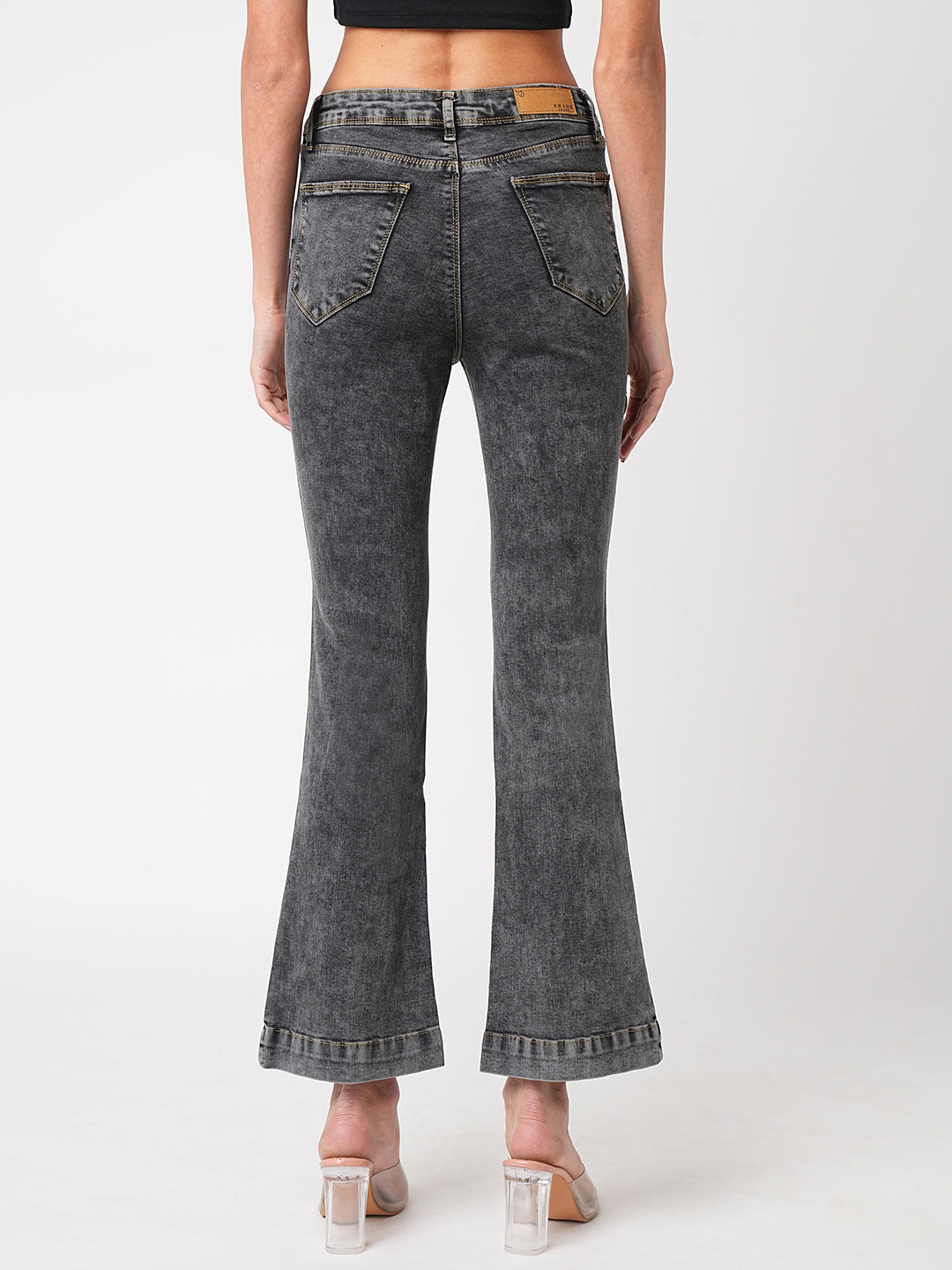 Women Grey High-Rise Flare Jeans