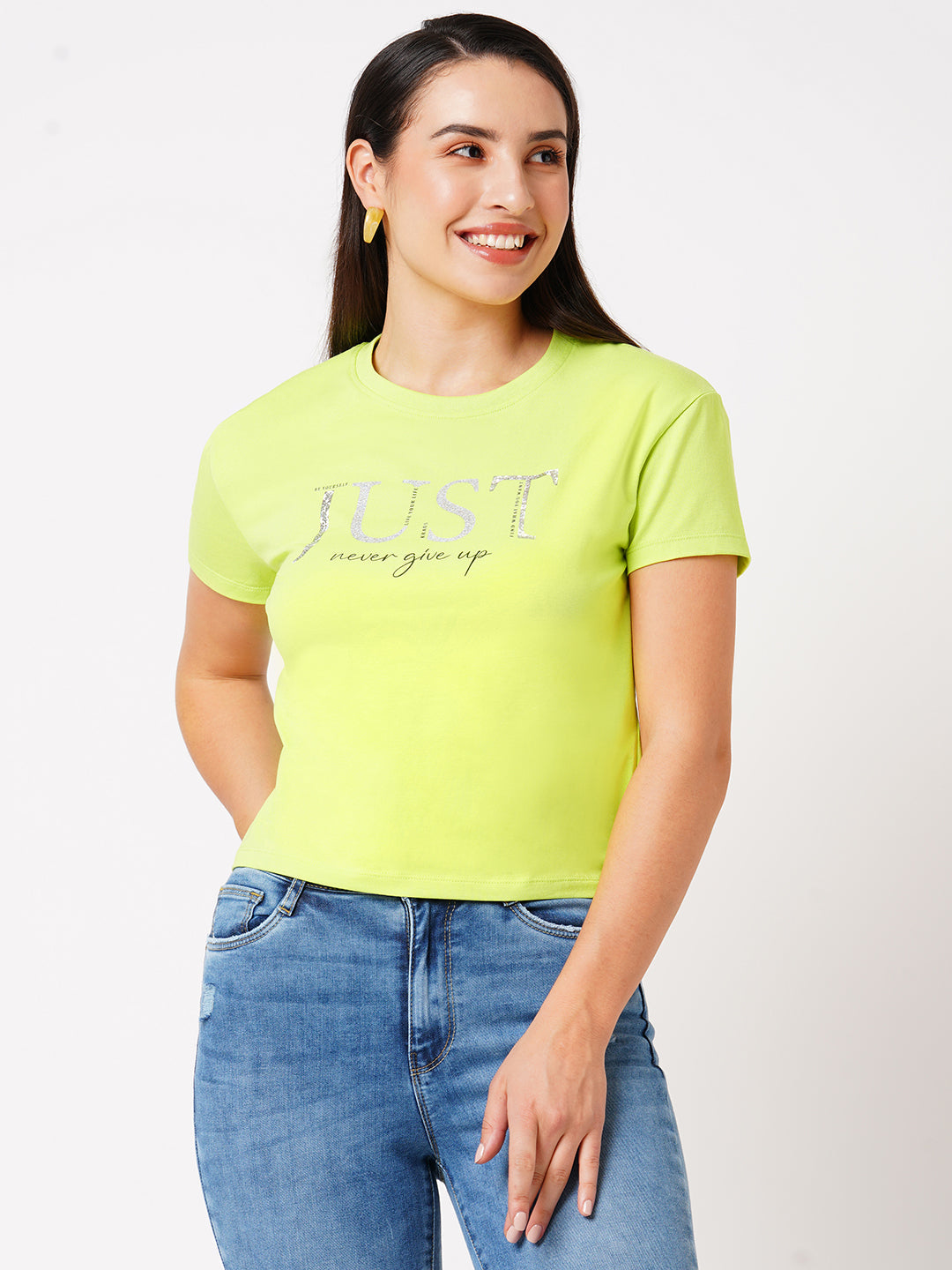 Women Lime Printed Slim T-Shirt