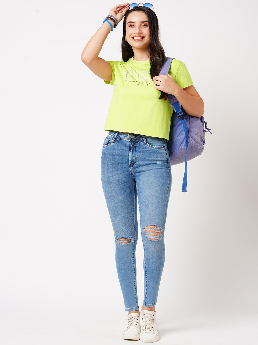 Women Lime Printed Slim T-Shirt