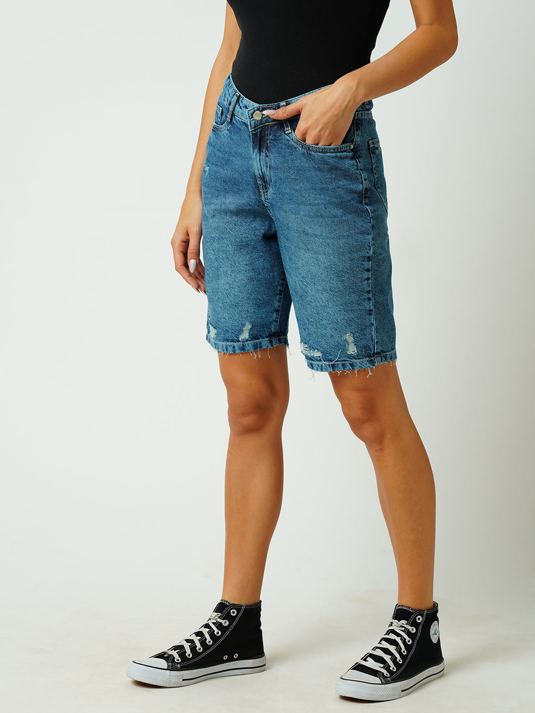 Women Light Blue Mom Shorts