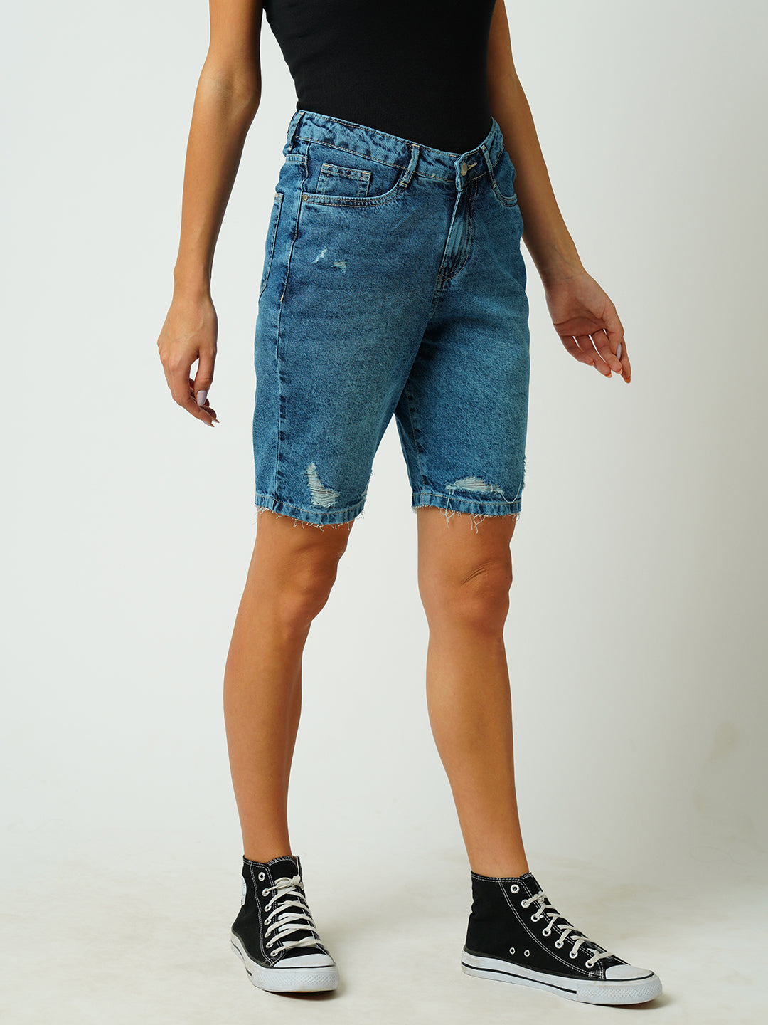 Women Light Blue Mom Shorts