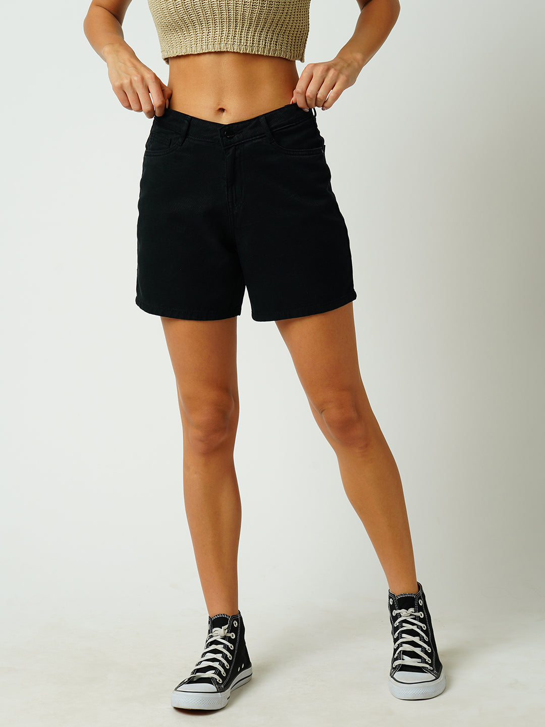 Women Black High-Rise Slim Shorts