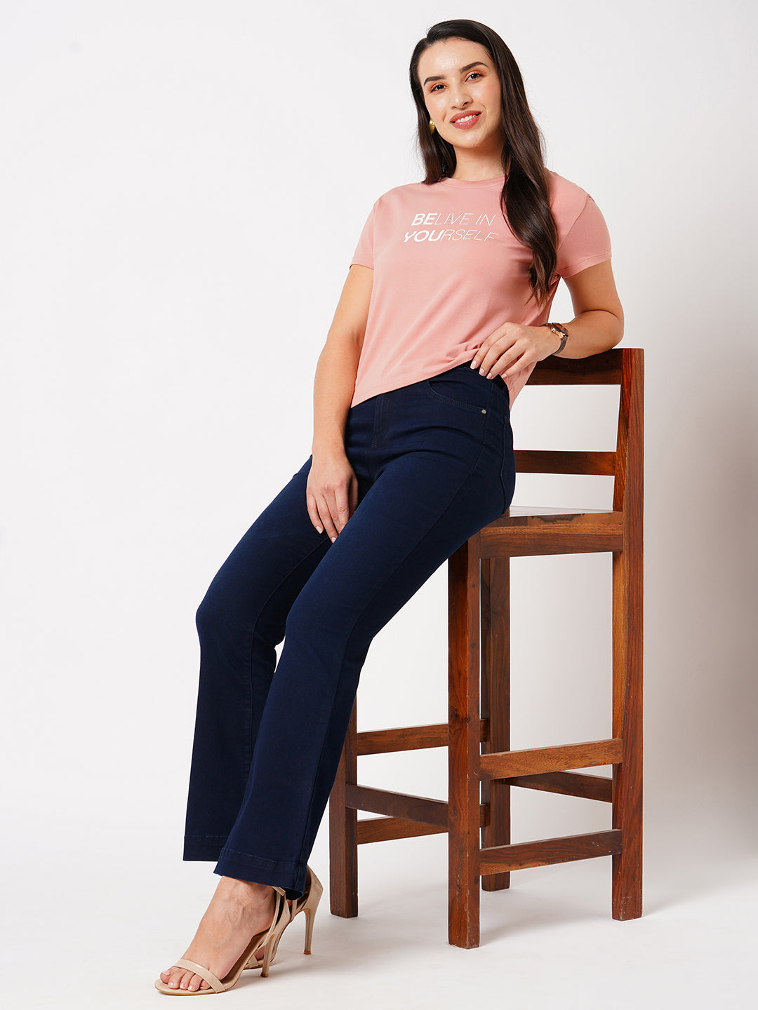 Women Dark Blue High-Rise Flare Jeans