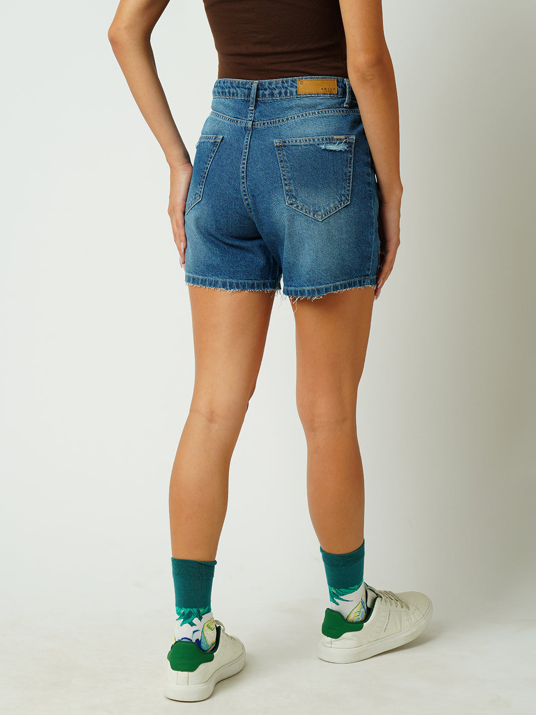 Women Blue High-Rise Slim Shorts