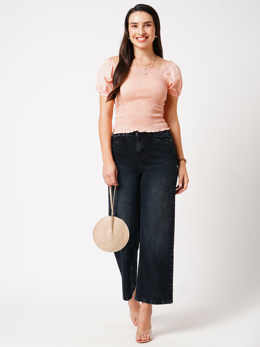 Women Charcoal Black High-Rise Wide Leg Jeans
