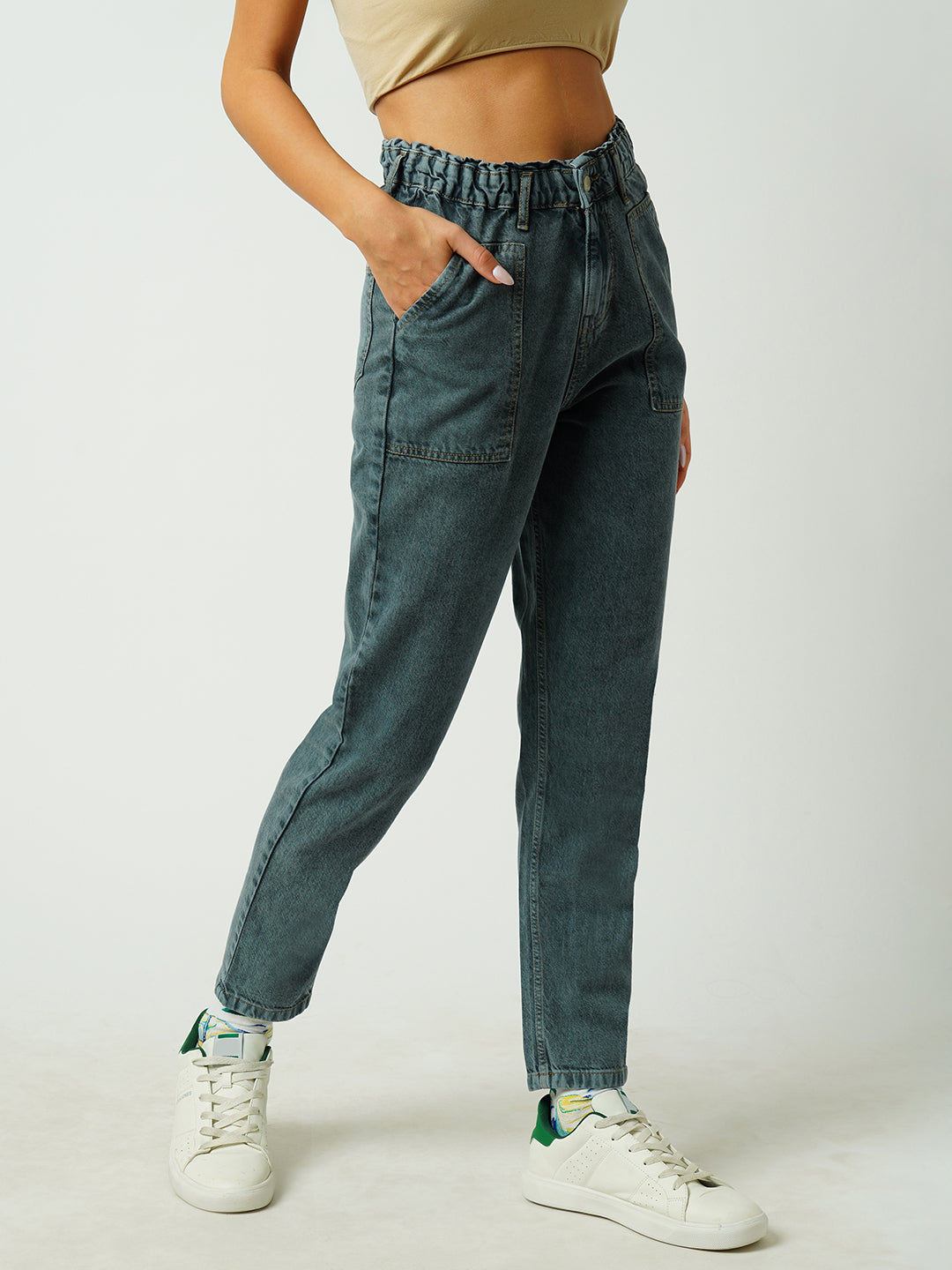 Women Grey High-Rise Baggy Fit Jeans