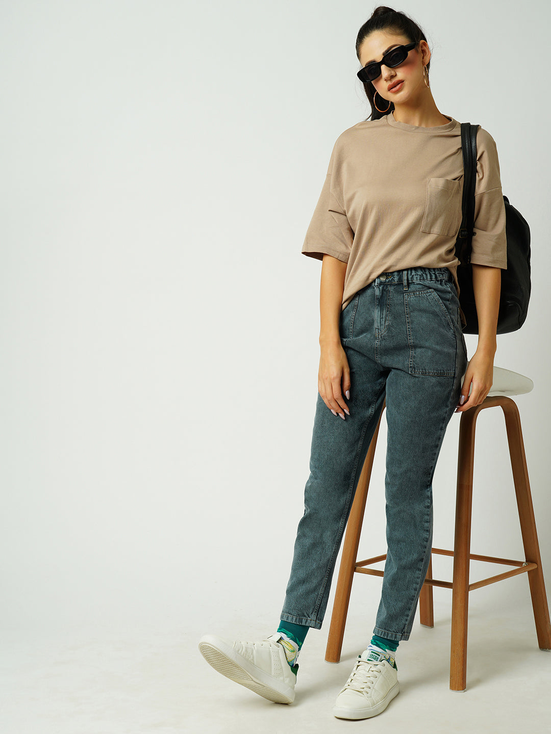 Women Grey High-Rise Baggy Fit Jeans