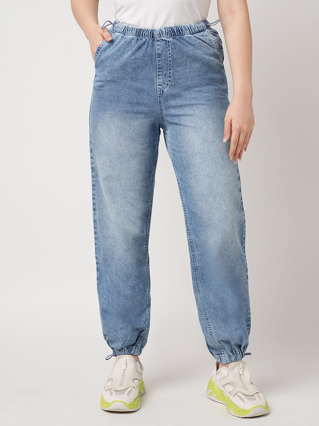 Women Light Blue Parachute Fit Jeans