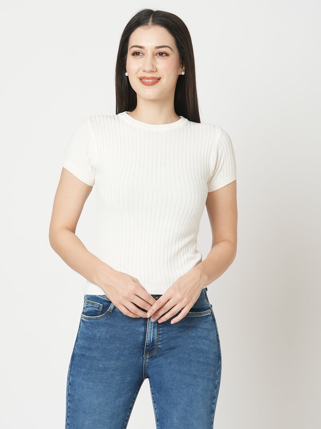 Women White Flat Knit Top