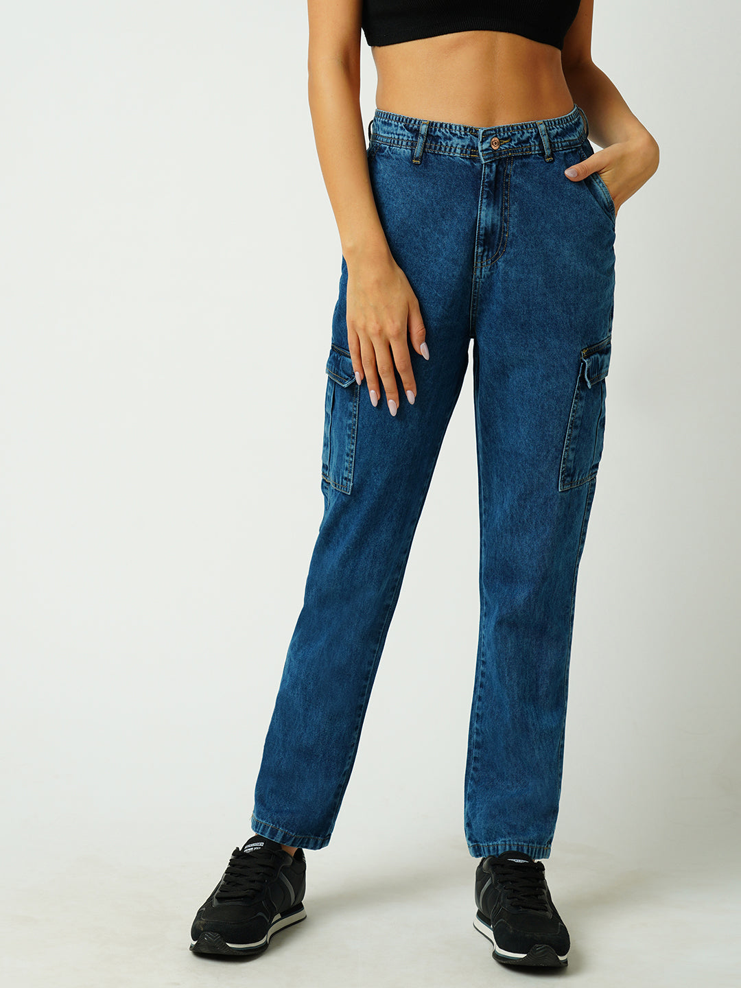 Women Blue Mid-Rise Skinny Cargo