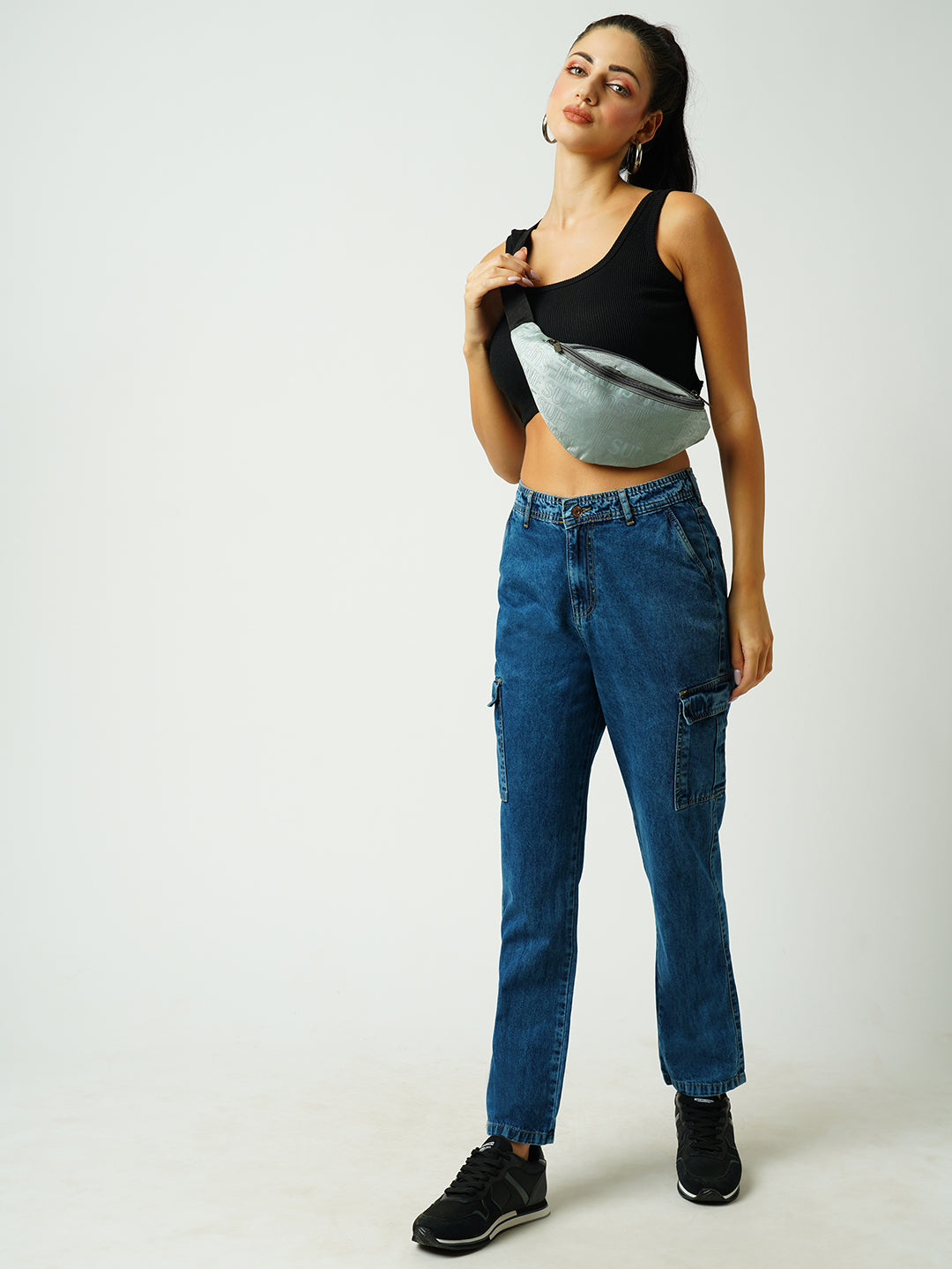 Women Blue Mid-Rise Skinny Cargo