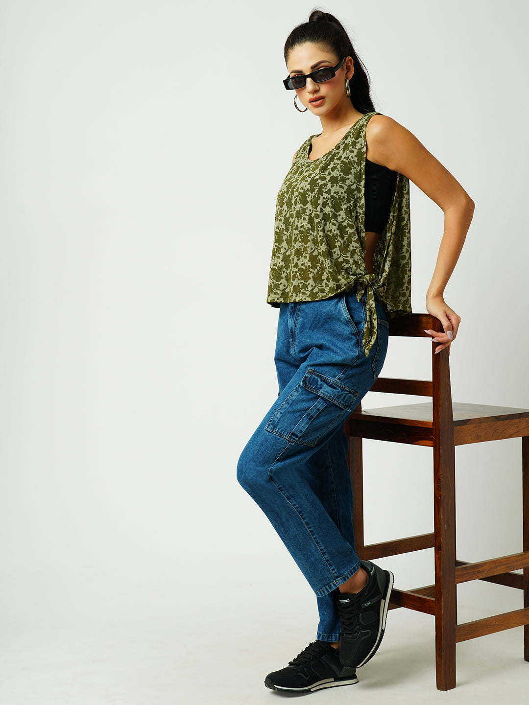 Women Blue Mid-Rise Cargo