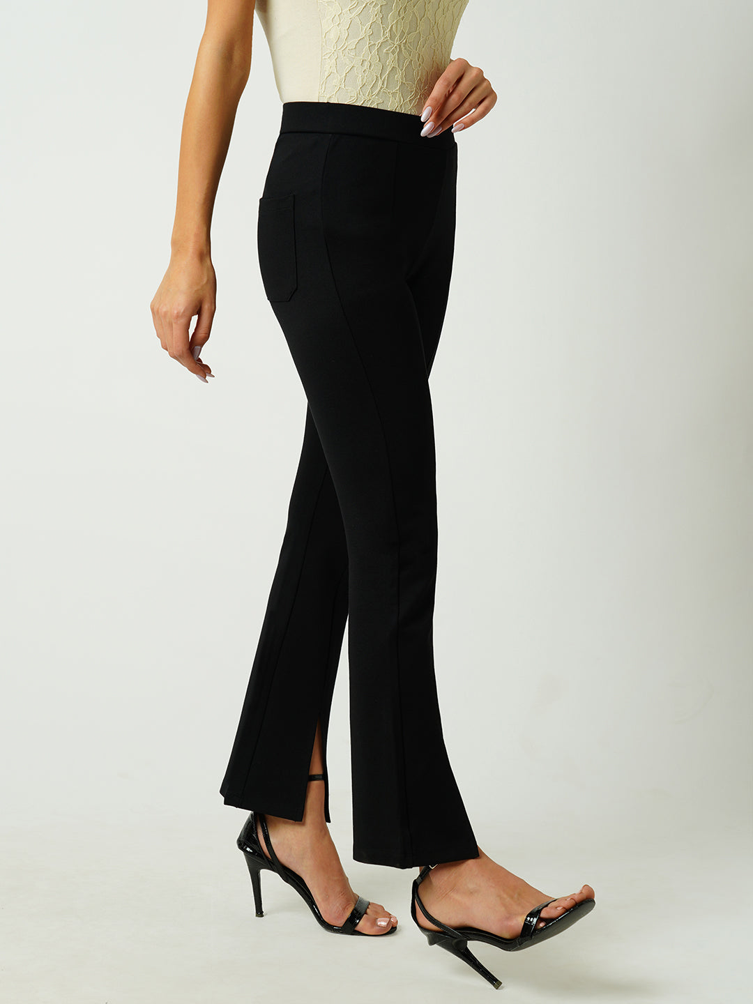 Women Black Mini Flare Treggings