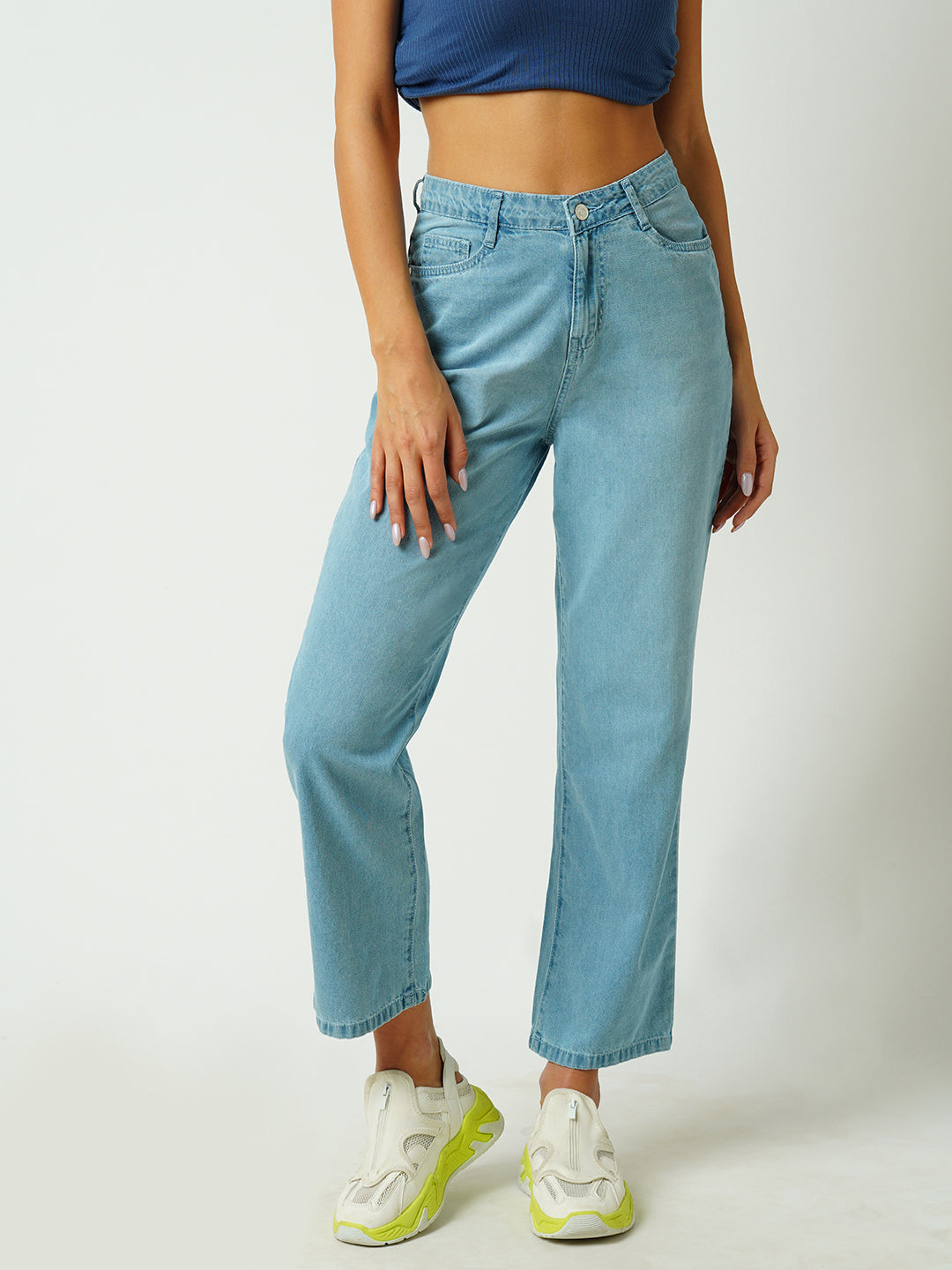 Women Light Blue High-Rise Loose Straight Jeans