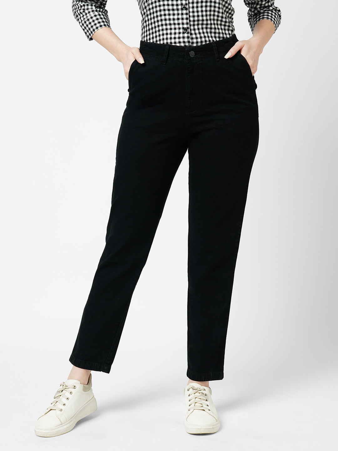 Women Black Mid-Rise Trousers