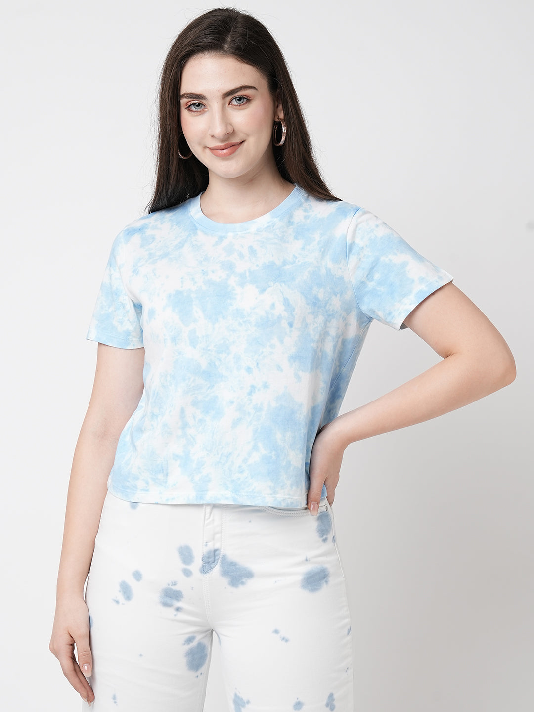 Women Sky Tie & Dye Slim T-Shirt