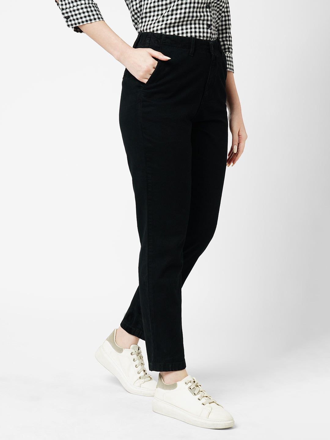 Women Black Mid-Rise Trousers