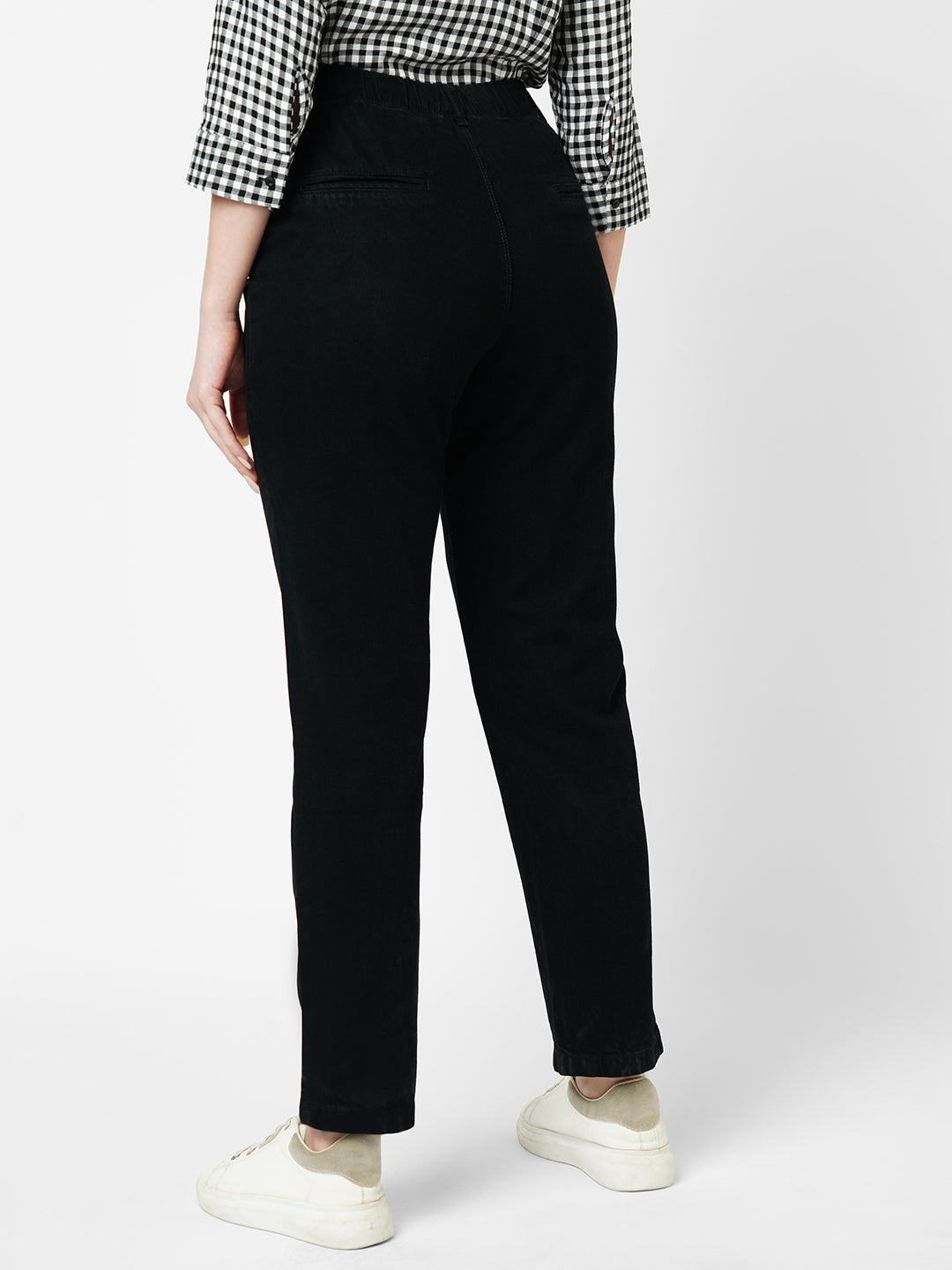 Women Black Mid-Rise Trousers
