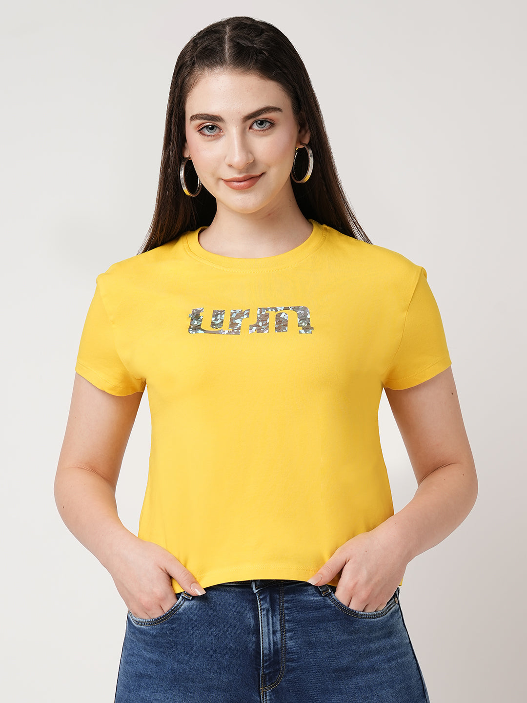 Women Golden Sunset Printed Slim T-Shirt