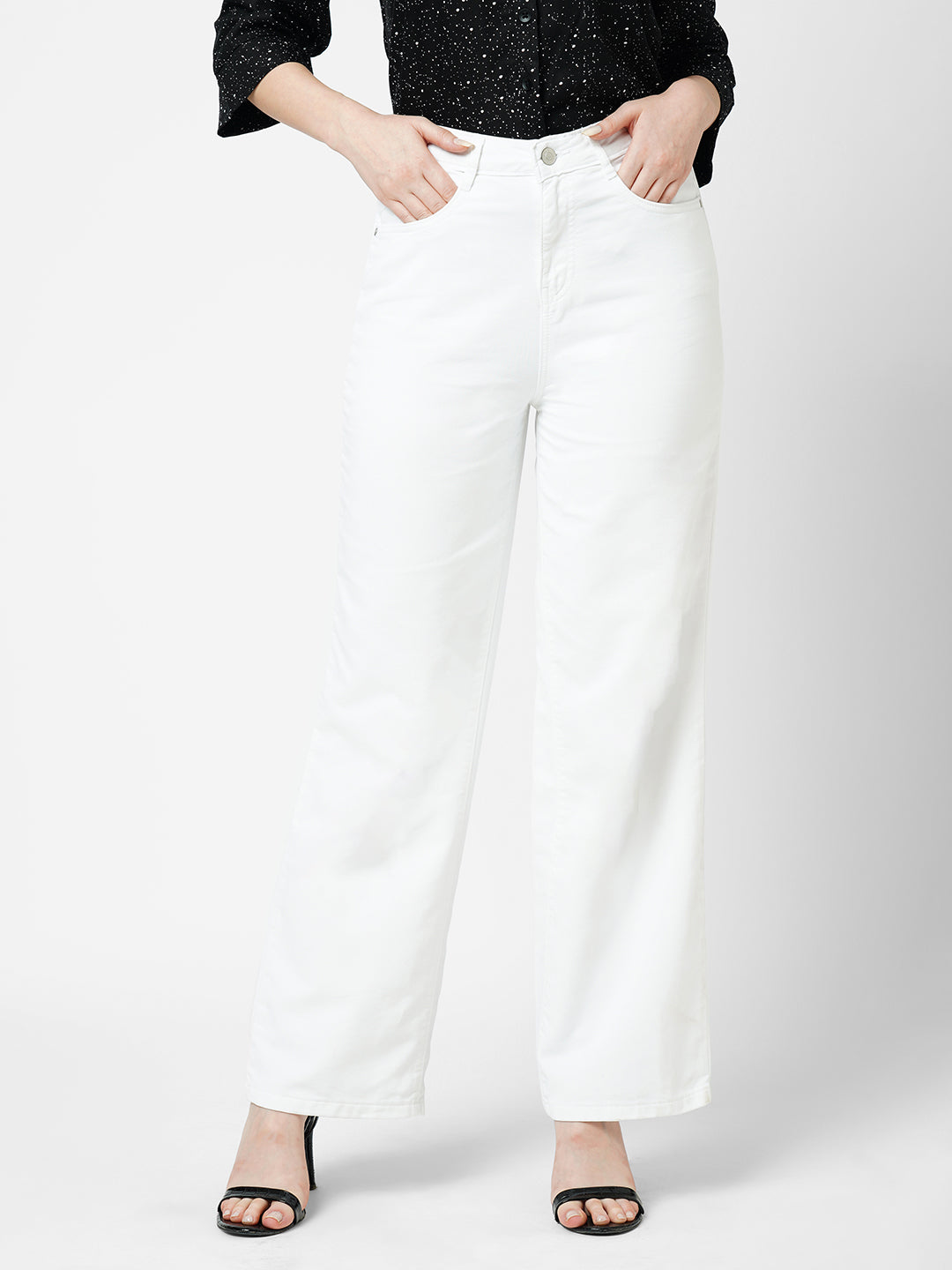 Women White High-Rise Wide Leg Jeans