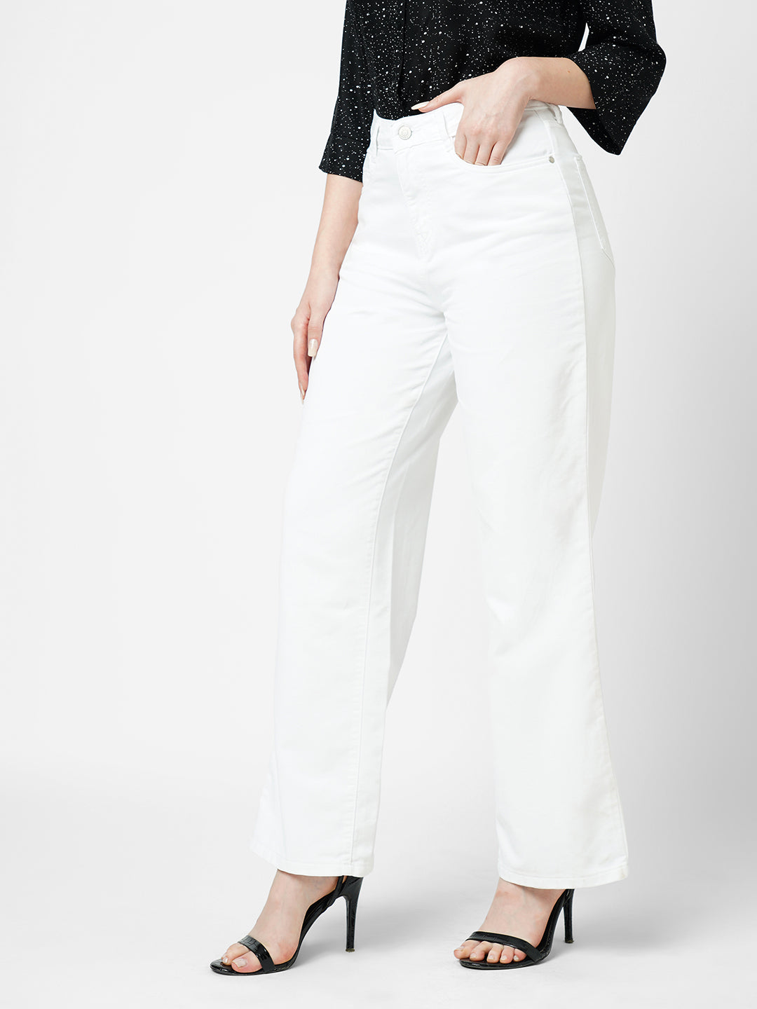 Women White High-Rise Wide Leg Jeans
