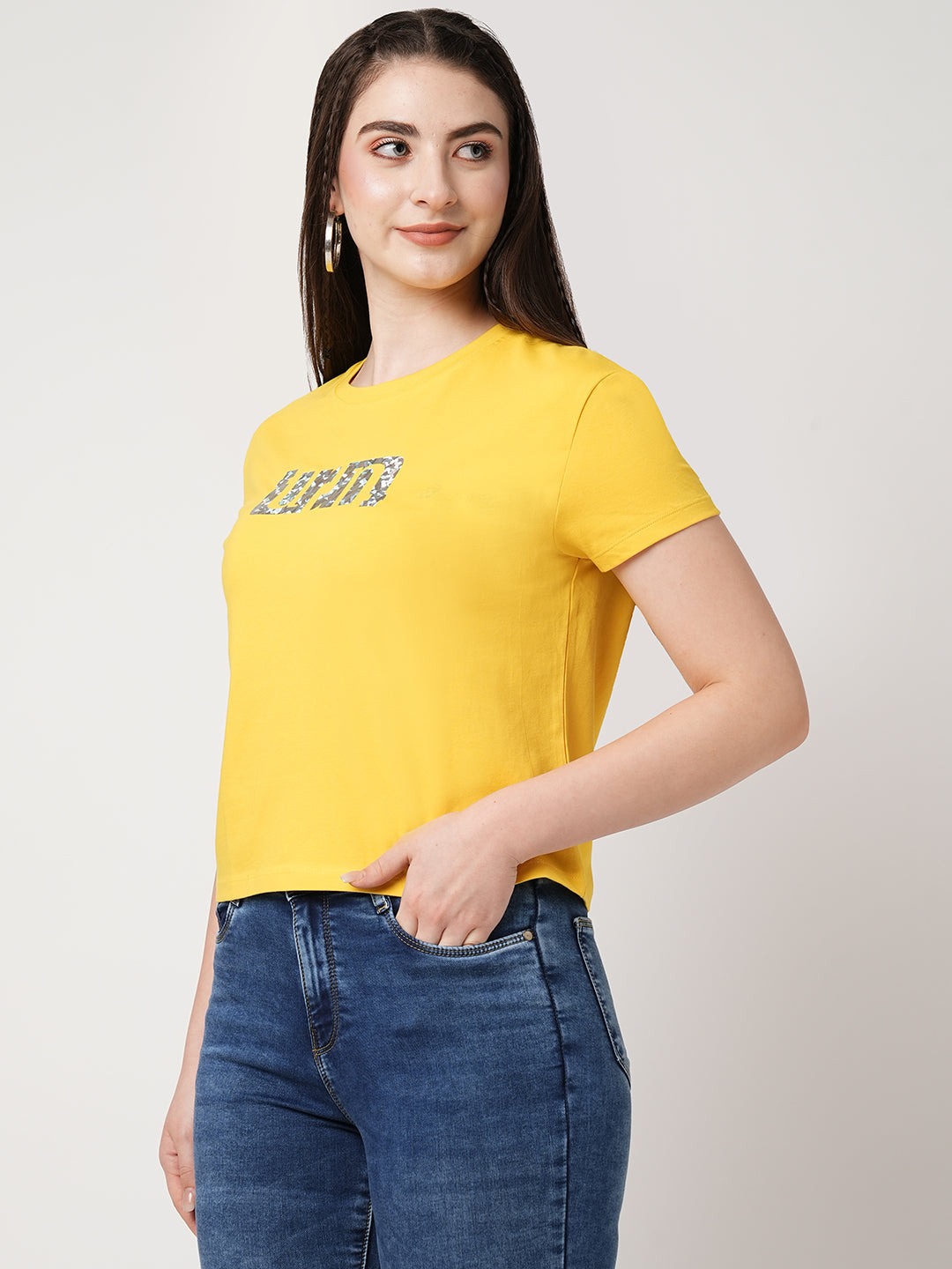 Women Golden Sunset Printed Slim T-Shirt